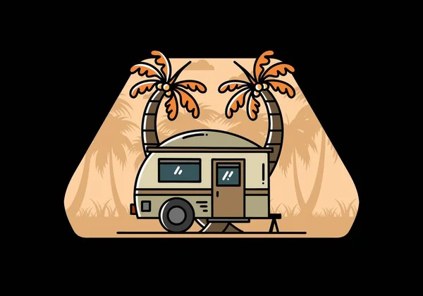 Illustration Design Teardrop Camper Coconut Tree — Image vectorielle