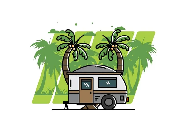 Illustration Design Teardrop Camper Coconut Tree — Stok Vektör