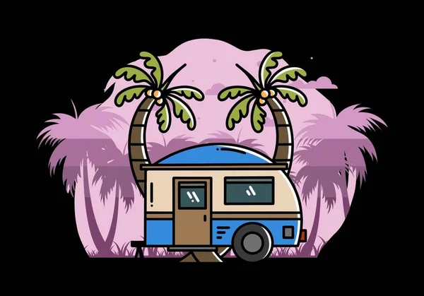 Illustration Design Teardrop Camper Coconut Tree — Vettoriale Stock