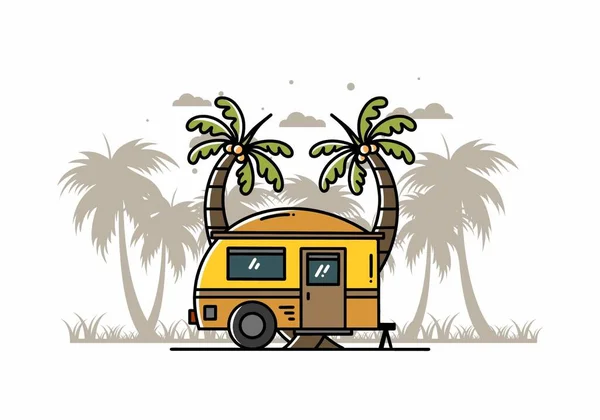 Illustration Design Teardrop Camper Coconut Tree — 图库矢量图片