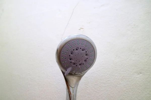 Egy Fénykép Végén Zuhanyfej Lekerekített Fürdéshez — Stock Fotó