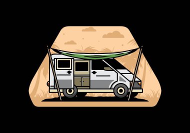 Illustration design of a camper van and flysheet