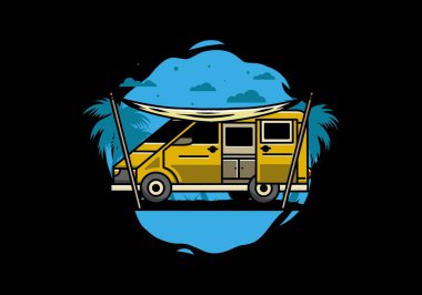 Illustration design of a camper van and flysheet