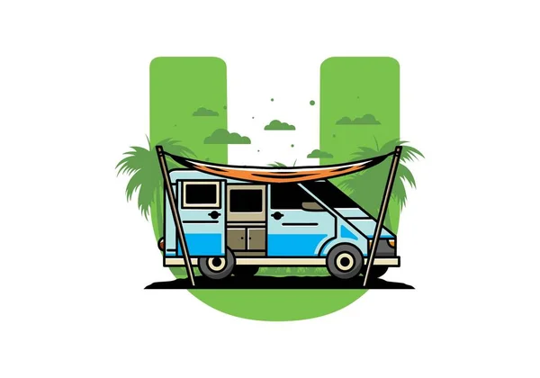Illustration Design Camper Van Flysheet — Stockvector