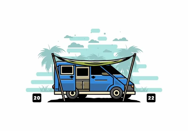 Illustration Design Camper Van Flysheet — Stock Vector