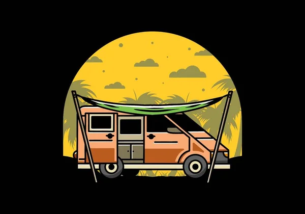 Illustration Design Camper Van Flysheet — 스톡 벡터