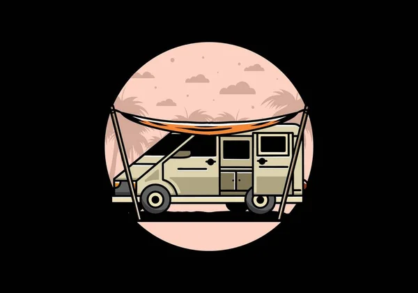 Illustration Design Camper Van Flysheet — Vector de stock