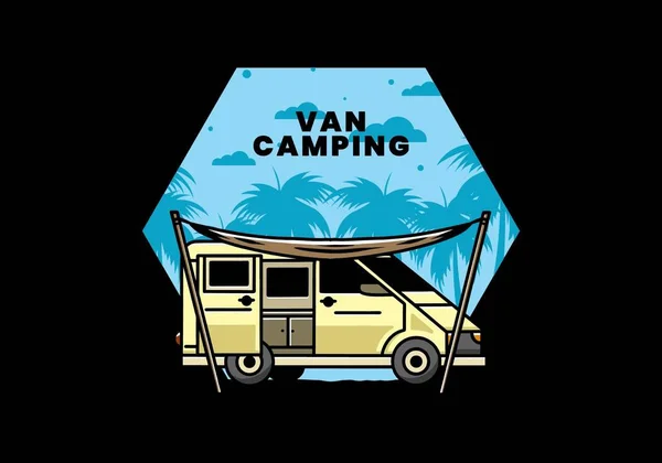 Illustration Design Camper Van Flysheet — стоковый вектор