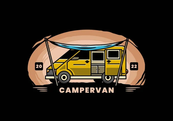 Illustration Design Camper Van Flysheet — стоковый вектор