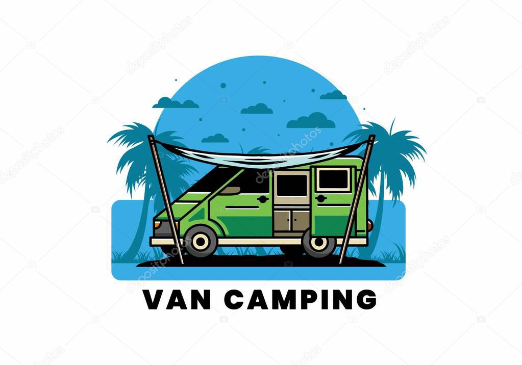 Illustration design of a camper van and flysheet