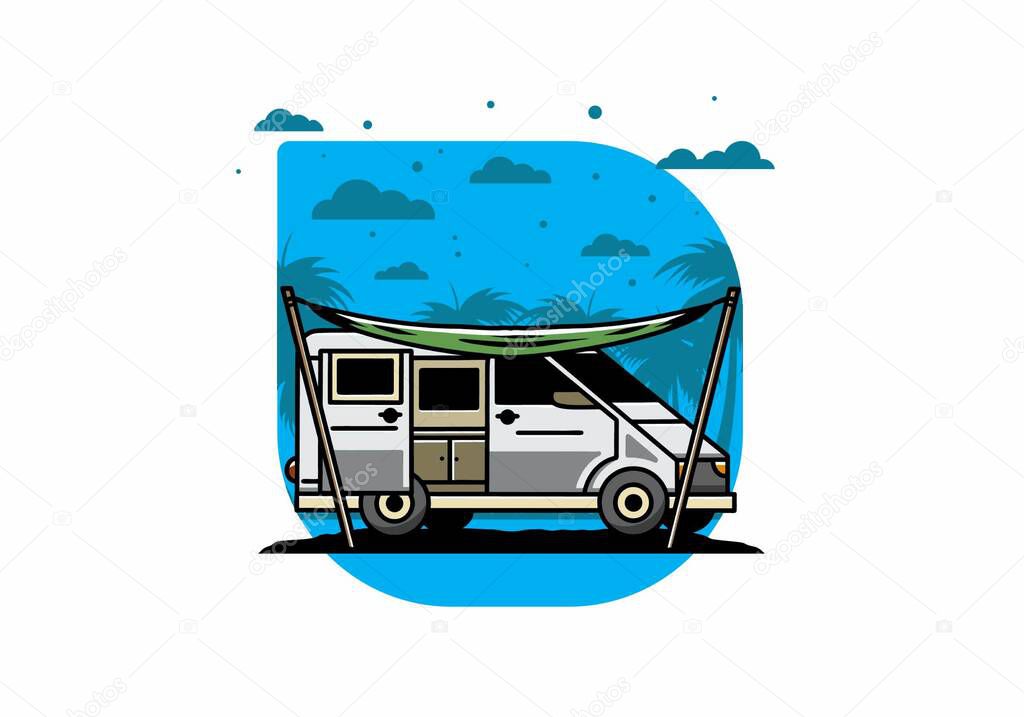 Illustration design of a camper van and flysheet