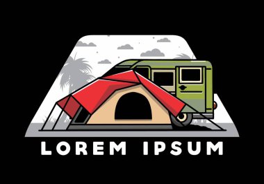 Bir minibüs ve kamp çadırı tasarımı.