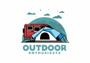 Bir minibüs ve kamp çadırı tasarımı.