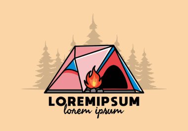 Üçgen kamp çadırı ve şenlik ateşi tasarımı.