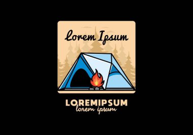 Üçgen kamp çadırı ve şenlik ateşi tasarımı.