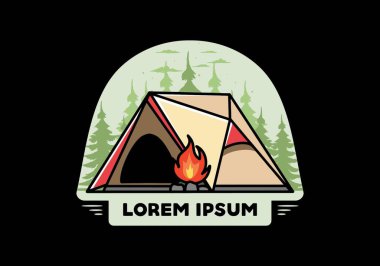 Üçgen kamp çadırı ve şenlik ateşi tasarımı.