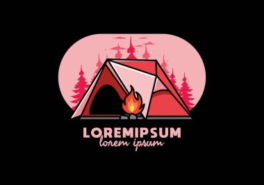 Üçgen kamp çadırı ve şenlik ateşi tasarımı.