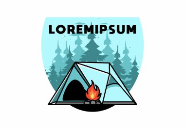 Üçgen kamp çadırı ve şenlik ateşi tasarımı.