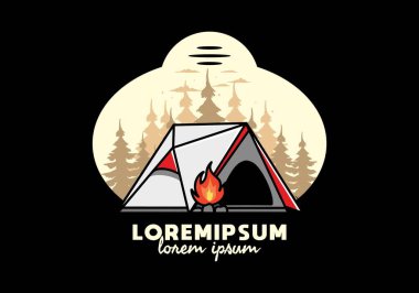 Üçgen kamp çadırı ve şenlik ateşi tasarımı.