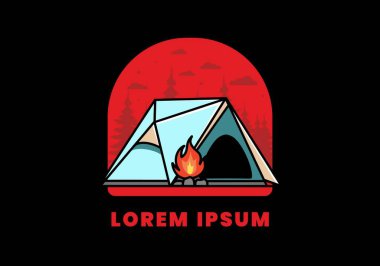 Üçgen kamp çadırı ve şenlik ateşi tasarımı.