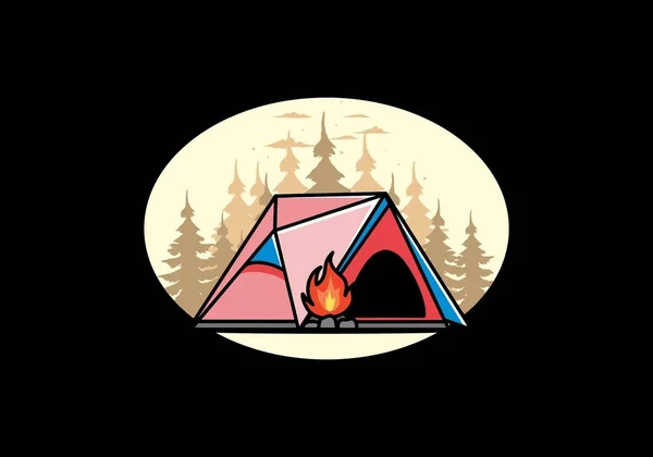 Illustration Design Triangle Camping Tent Bonfire — 图库矢量图片