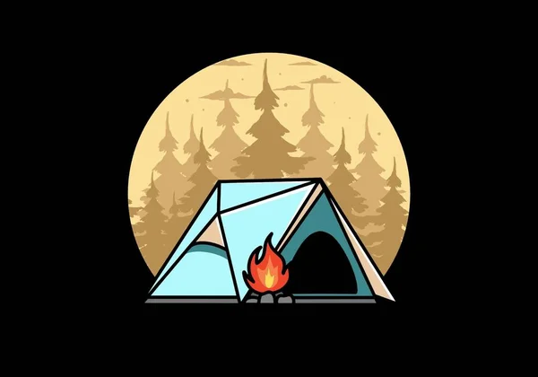 Illustration Design Triangle Camping Tent Bonfire — Stock Vector