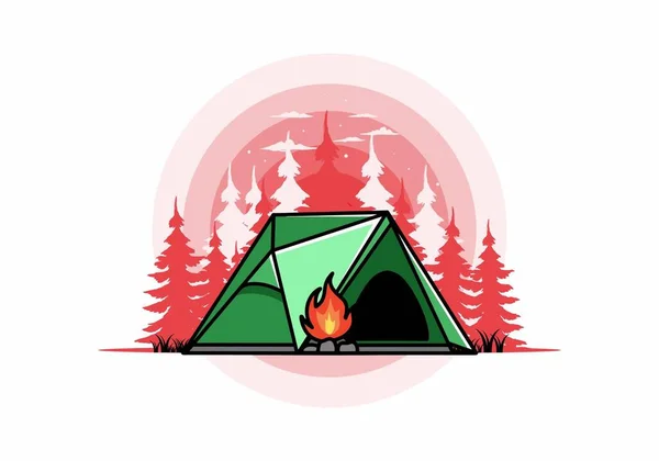 Illustration Design Triangle Camping Tent Bonfire — Vetor de Stock