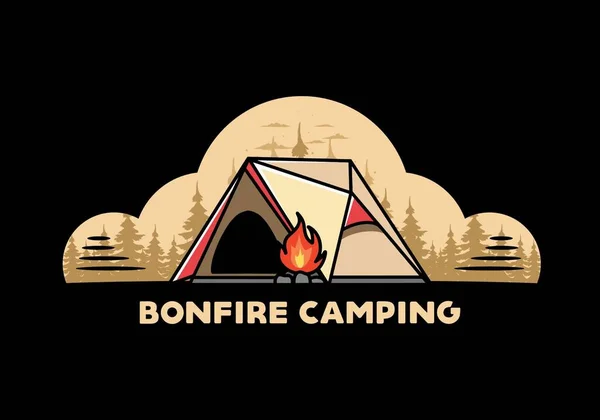 Illustration Design Triangle Camping Tent Bonfire — Stock Vector