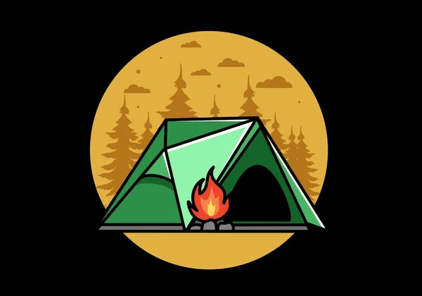 Illustration Design Triangle Camping Tent Bonfire — Stok Vektör