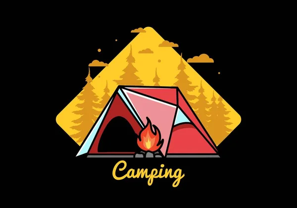 Illustration Design Triangle Camping Tent Bonfire — Vetor de Stock