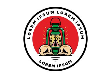 Illustration design of a outdoor lantern with triangle camping tent and two skull