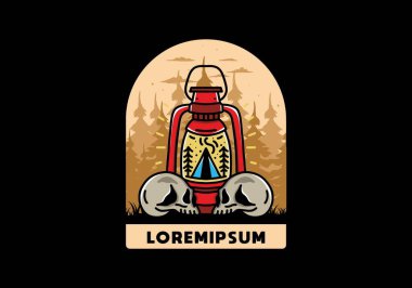 Illustration design of a outdoor lantern with triangle camping tent and two skull