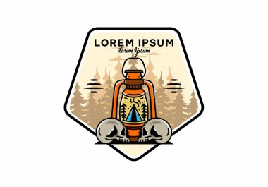 Illustration design of a outdoor lantern with triangle camping tent and two skull