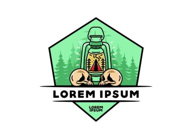 Illustration design of a outdoor lantern with triangle camping tent and two skull