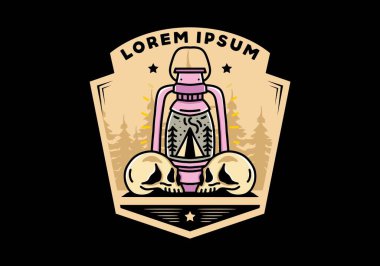 Illustration design of a outdoor lantern with triangle camping tent and two skull
