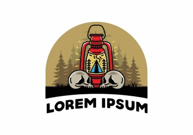 Illustration design of a outdoor lantern with triangle camping tent and two skull
