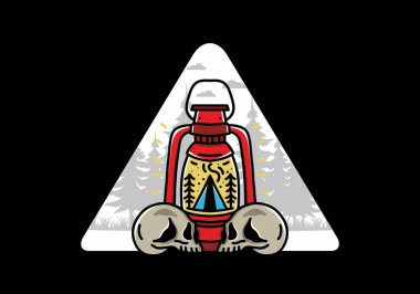 Illustration design of a outdoor lantern with triangle camping tent and two skull