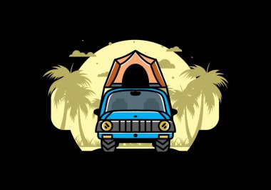 Illustration badge design of camping on the roof of car
