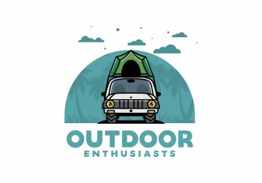 Illustration badge design of camping on the roof of car