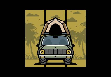 Illustration badge design of camping on the roof of car