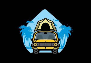 Illustration badge design of camping on the roof of car