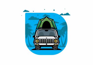 Illustration badge design of camping on the roof of car