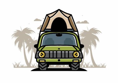 Illustration badge design of camping on the roof of car