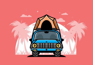 Illustration badge design of camping on the roof of car