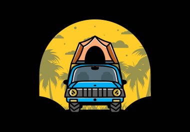 Illustration badge design of camping on the roof of car