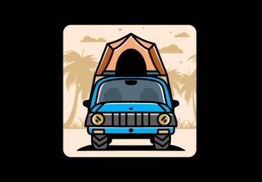 Illustration badge design of camping on the roof of car