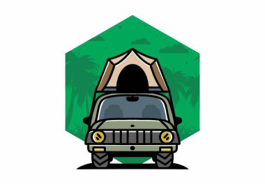 Illustration badge design of camping on the roof of car