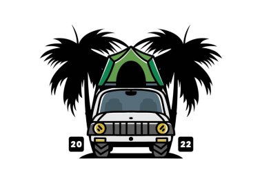 Illustration badge design of camping on the roof of car
