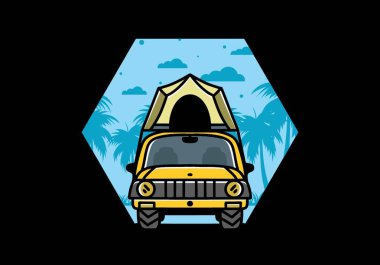 Illustration badge design of camping on the roof of car