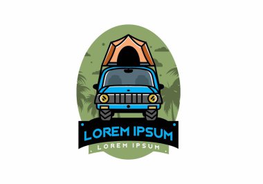 Illustration badge design of camping on the roof of car